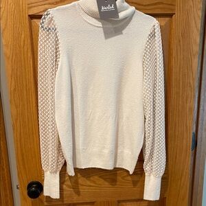Marled Women's Large creamy Sweater with Textured Sleeves NWT